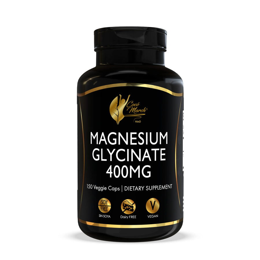 Magnesium Glycinate by Cocó March – Supports Relaxation, Sleep, and Overall Wellness. Vegan, Soy-Free, Dairy-Free, 400 mg Per Serving, 150 Capsules – 37-Day Supply.