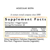 Molecular Biotin By Cocó March - 10,000 mcg, Supports Healthy Hair, Nails, Metabolism, Heart And Muscle Health - Gluten Free, Soy Free, Dairy Free, Paleo Friendly, Vegan - 60 Servings.