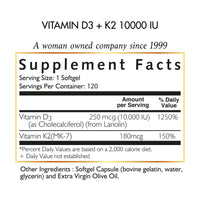 Vitamin D3+K2 10,000 IU By Cocó March - High Potency - Immune And Joint Health, Gluten Free, GMO Free, Dairy Free, Keto Friendly, Paleo Friendly, 250 mcg of D3 + 180 mcg of Vitamin K2 - 120 Softgels.