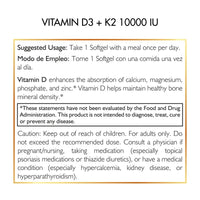 Vitamin D3+K2 10,000 IU By Cocó March - High Potency - Immune And Joint Health, Gluten Free, GMO Free, Dairy Free, Keto Friendly, Paleo Friendly, 250 mcg of D3 + 180 mcg of Vitamin K2 - 120 Softgels.
