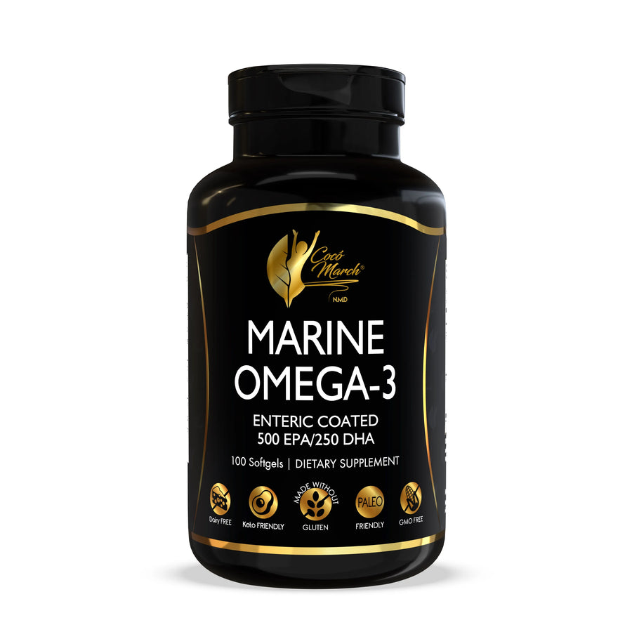 Marine Omega-3 By Cocó March - High Potency - Promotes Healthy Oxidative Stress Response, No Fishy Aftertaste, Gluten Free, Dairy Free, Paleo Friendly, Keto Friendly, GMO Free - 100 Softgels.