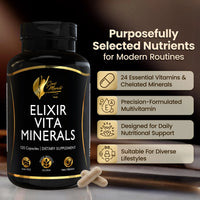 Elixir Vita Minerals – High Potency 24 Active Vitamins And Essential Chelated Minerals For Overall Health &amp; Wellness- Gluten Free, Dairy Free, Keto Friendly, Soy Free - 120 Capsules - Elixir By Cocó March.