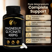 Magnesium Glycinate by Cocó March – Supports Relaxation, Sleep, and Overall Wellness. Vegan, Soy-Free, Dairy-Free, 400 mg Per Serving, 150 Capsules – 37-Day Supply.