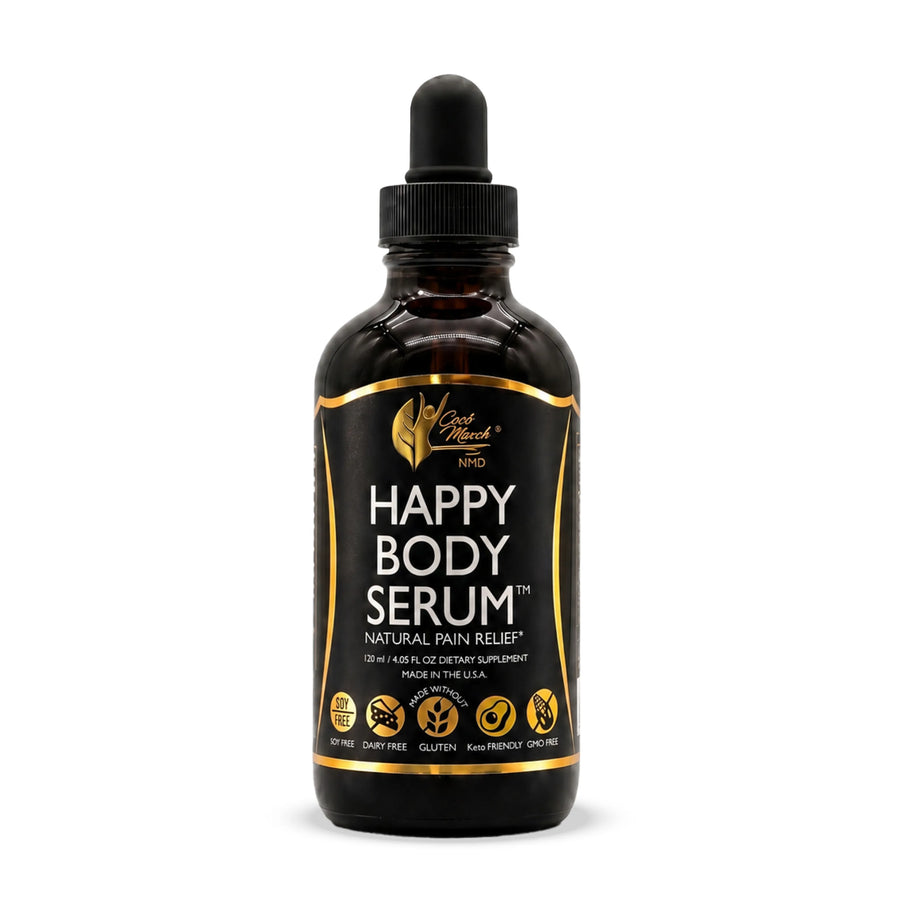 Happy Body Serum By Cocó March - Natural Soothing Serum For Muscle &amp; Joint Discomfort, Suitable For All Ages And Pets - Gluten Free, Keto Friendly, Dairy Free, GMO Free - 4.05 fl oz (120 ml).