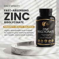 Zinc Bisglycinate By Cocó March - Immune System Aid, Skin Enhancement, Bio-Available Form For High Absorption - Gluten Free, Soy Free, Dairy Free, GMO Free, Vegan - 90 Servings.