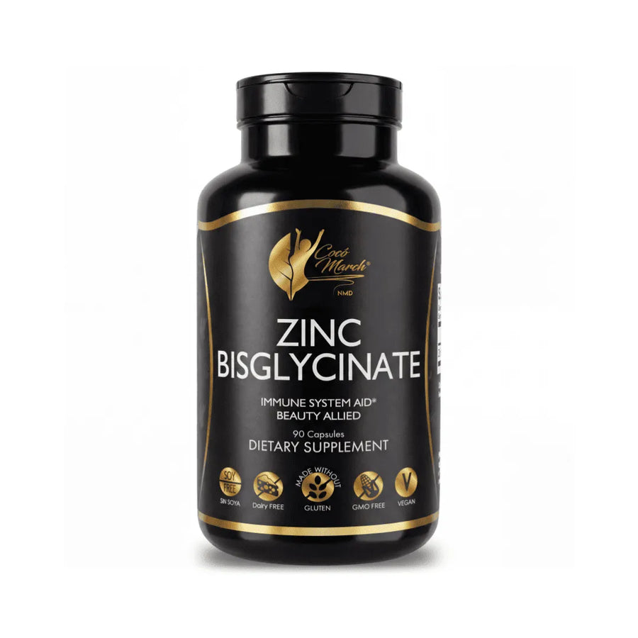 Zinc Bisglycinate By Cocó March - Immune System Aid, Skin Enhancement, Bio-Available Form For High Absorption - Gluten Free, Soy Free, Dairy Free, GMO Free, Vegan - 90 Servings.