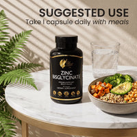 Zinc Bisglycinate By Cocó March - Immune System Aid, Skin Enhancement, Bio-Available Form For High Absorption - Gluten Free, Soy Free, Dairy Free, GMO Free, Vegan - 90 Servings.