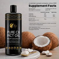 Pure C8 MCT Oil From Coconut By Cocó March — our next‑generation MCT oil made with 100% caprylic acid (C8), a fast‑absorbing medium‑chain triglyceride known to convert to ketones for clean, fast energy and to support mental focus and vitality. Free of glu