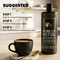 Pure C8 MCT Oil From Coconut By Cocó March — our next‑generation MCT oil made with 100% caprylic acid (C8), a fast‑absorbing medium‑chain triglyceride known to convert to ketones for clean, fast energy and to support mental focus and vitality. Free of glu