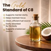 Pure C8 MCT Oil From Coconut By Cocó March — our next‑generation MCT oil made with 100% caprylic acid (C8), a fast‑absorbing medium‑chain triglyceride known to convert to ketones for clean, fast energy and to support mental focus and vitality. Free of glu