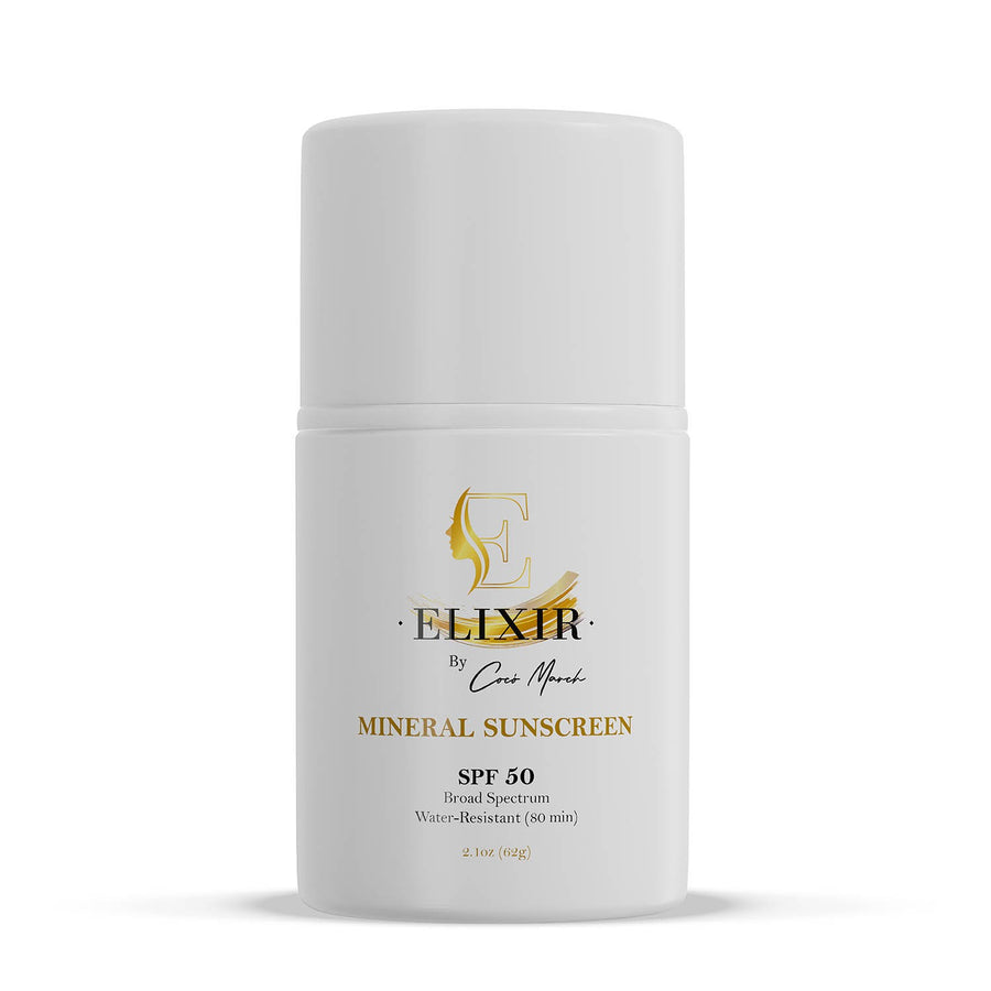 Mineral Sunscreen - Broad Spectrum 50 SPF Sun Protection, Water-Resistant-80 min, Hydrates and Enhances Skin, Adults and Children - 2.1 oz (59 g) - Elixir By Cocó March.