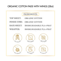 Certified Organic Cotton Hypoallergenic Pads - For Sensitive Skin, Chemical Free With Wings - Ultra-Thin, Plant Based Biodegradable Back Sheet &amp; Wrapper - 28 ct (20 Regular + 8 Super) - Elixir By Cocó March.