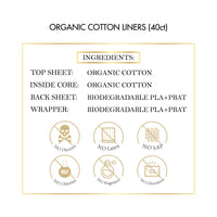 Organic Cotton Liners - Certified Hypoallergenic On All Layers For Sensitive Skin, Biodegradable Backing Free of Chlorine &amp; Chemicals, Ultra-Thin - 40 Count - Elixir By Cocó March.